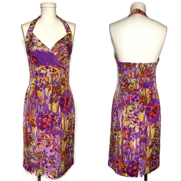 Kay Unger Dresses & Skirts - Kay Unger Floral Print Stretch Silk Halter Dress
